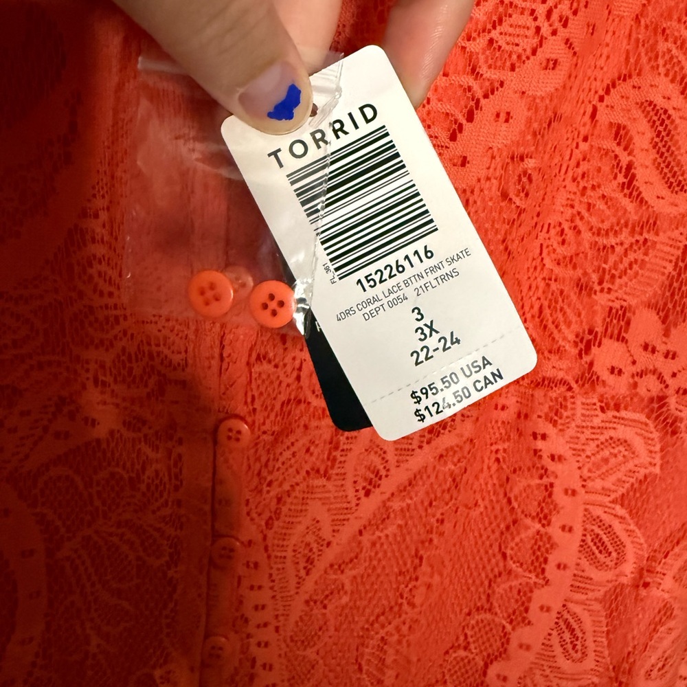 NWT Torrid Maxi Lace Button-Front‎ Dress in orange/pink - Picture 5 of 12